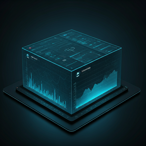 Data visualization cube floating on a digital tablet interface
